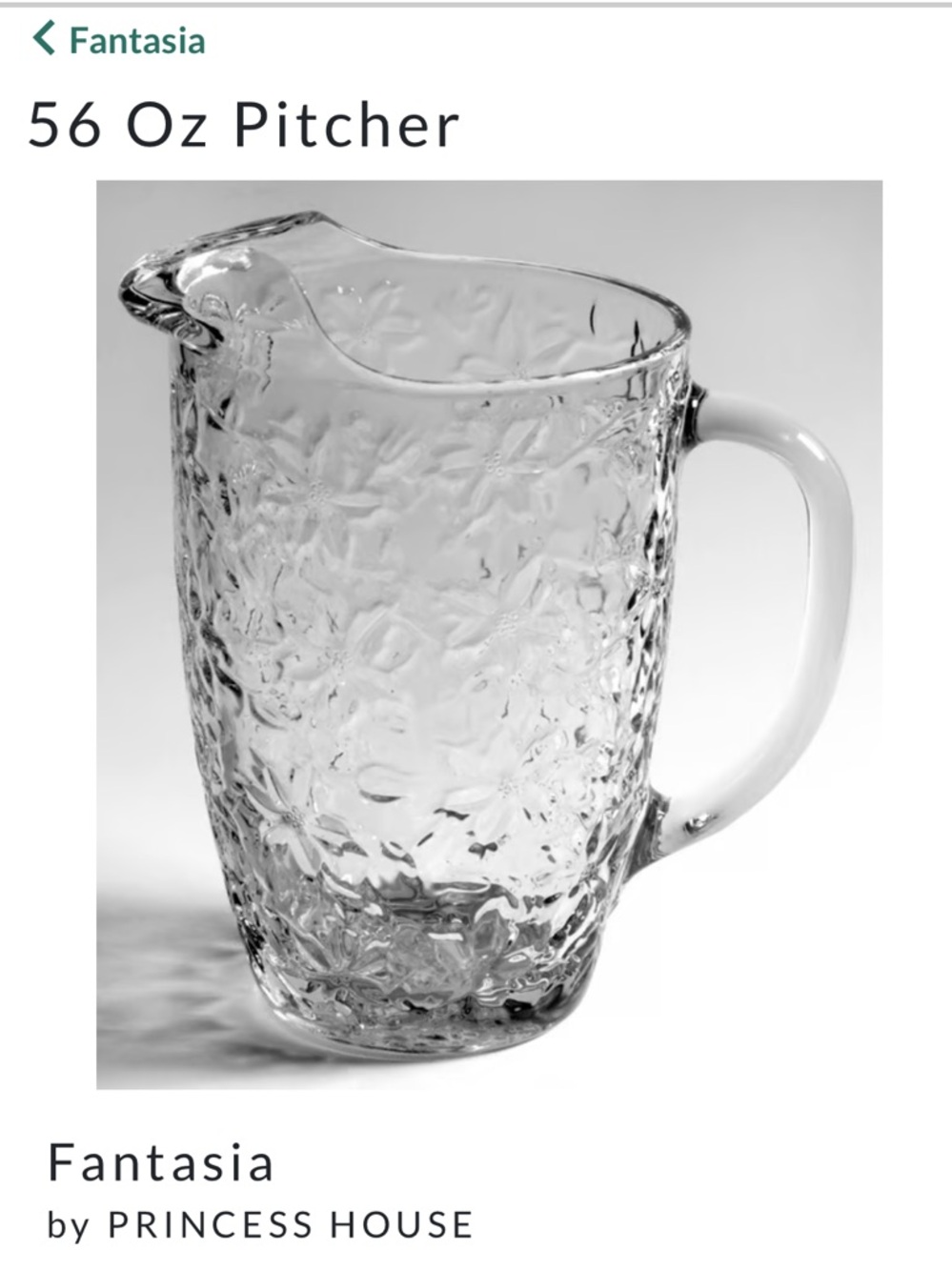 Princess House Fantasia Crystal Poinsettia 56 Oz Pitcher with Ice Lip EUC